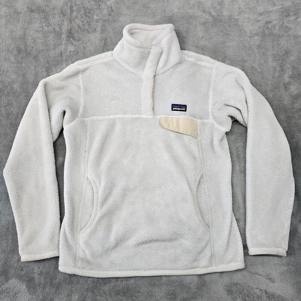 PATAGONIA Polartec Fleece Women's T-Snap Pullover Jacket White Beige Size S